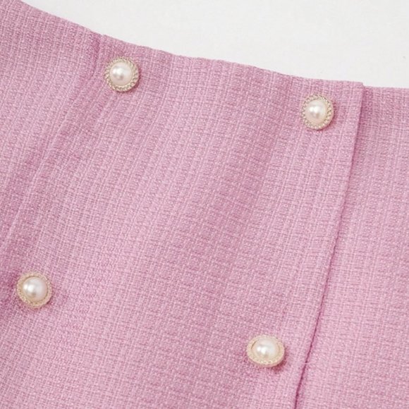 Pink Tweed Skirt with Button Details - Picture 3 of 6